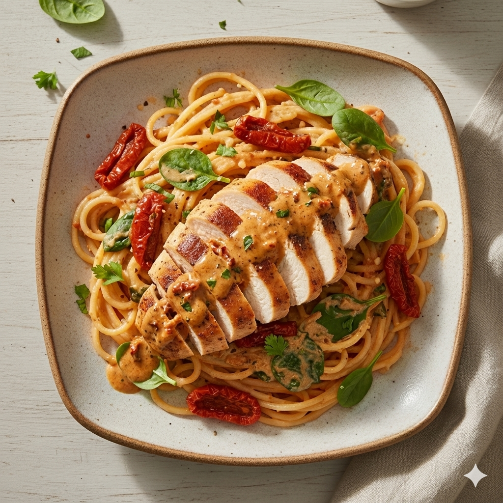 Tuscan Chicken with Creamy Spaghetti